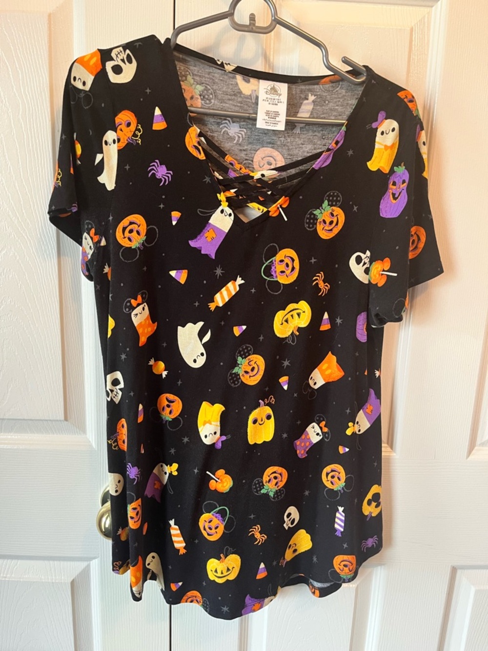 Disney Parks Mickey Halloween Treats Lattice V-Neck Top - Small